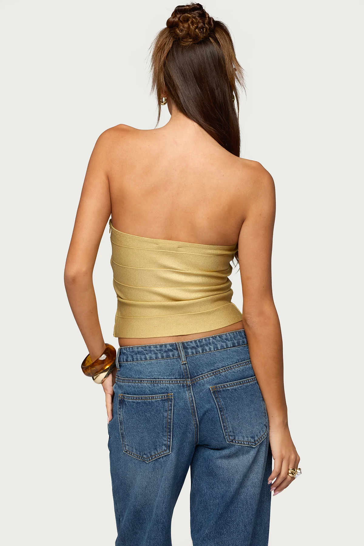 Cecilea Metallic Knit Bandage Tube Top - Image 4