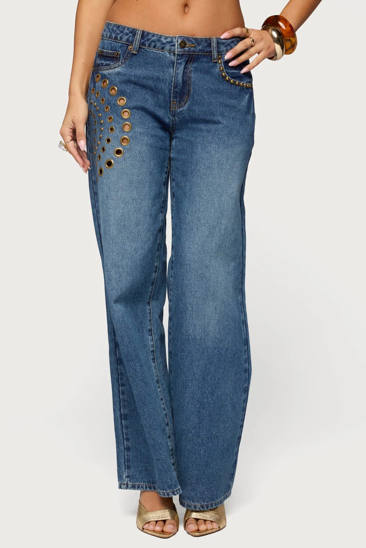 Monika Stud & Grommet Low Rise Baggy Jeans - Image 2