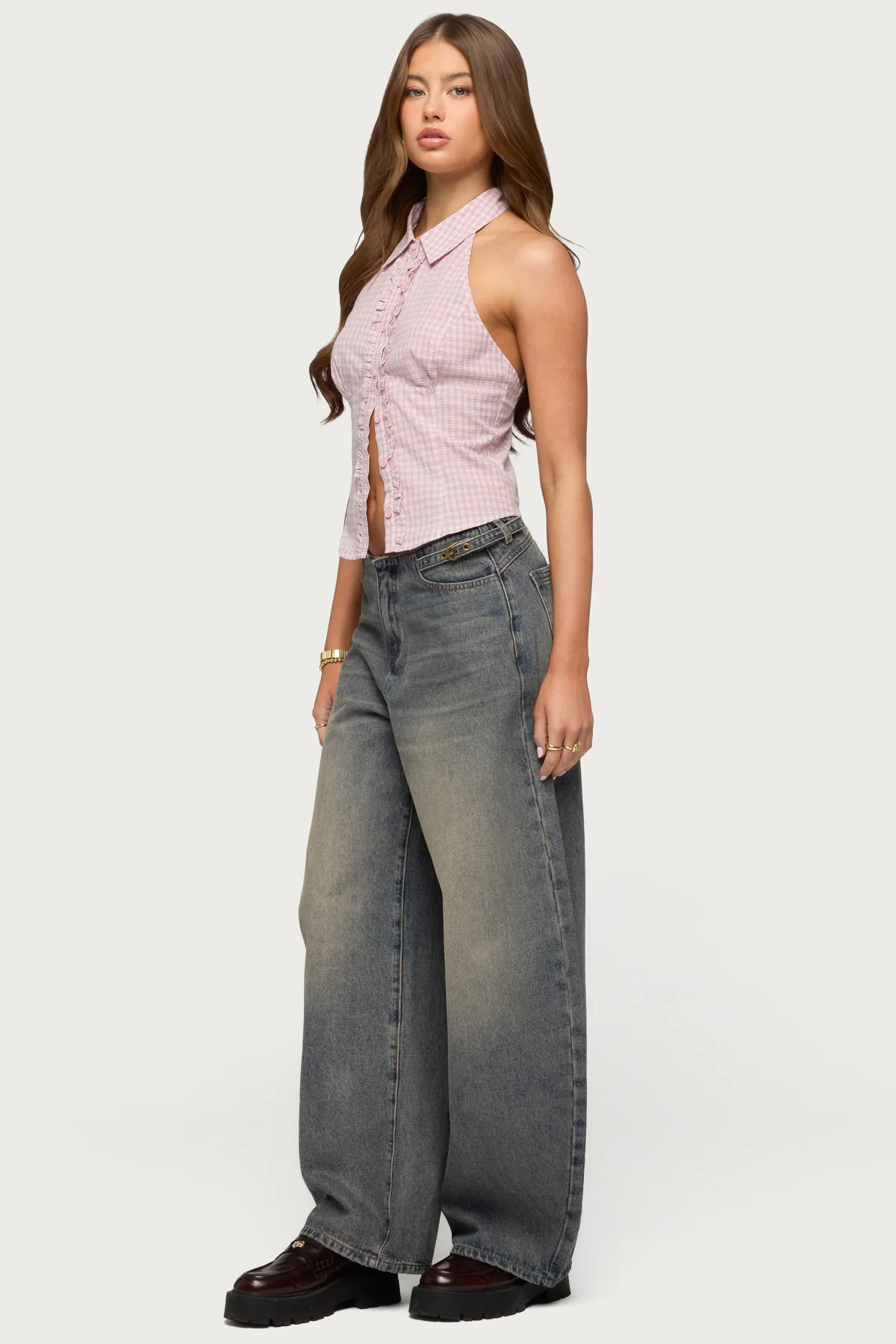 Side Belt Low Rise Barrel Jeans - Image 3