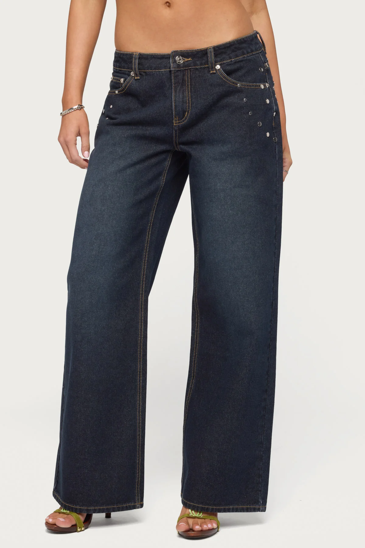 Spiral Studded Low Rise Baggy Jeans - Image 2