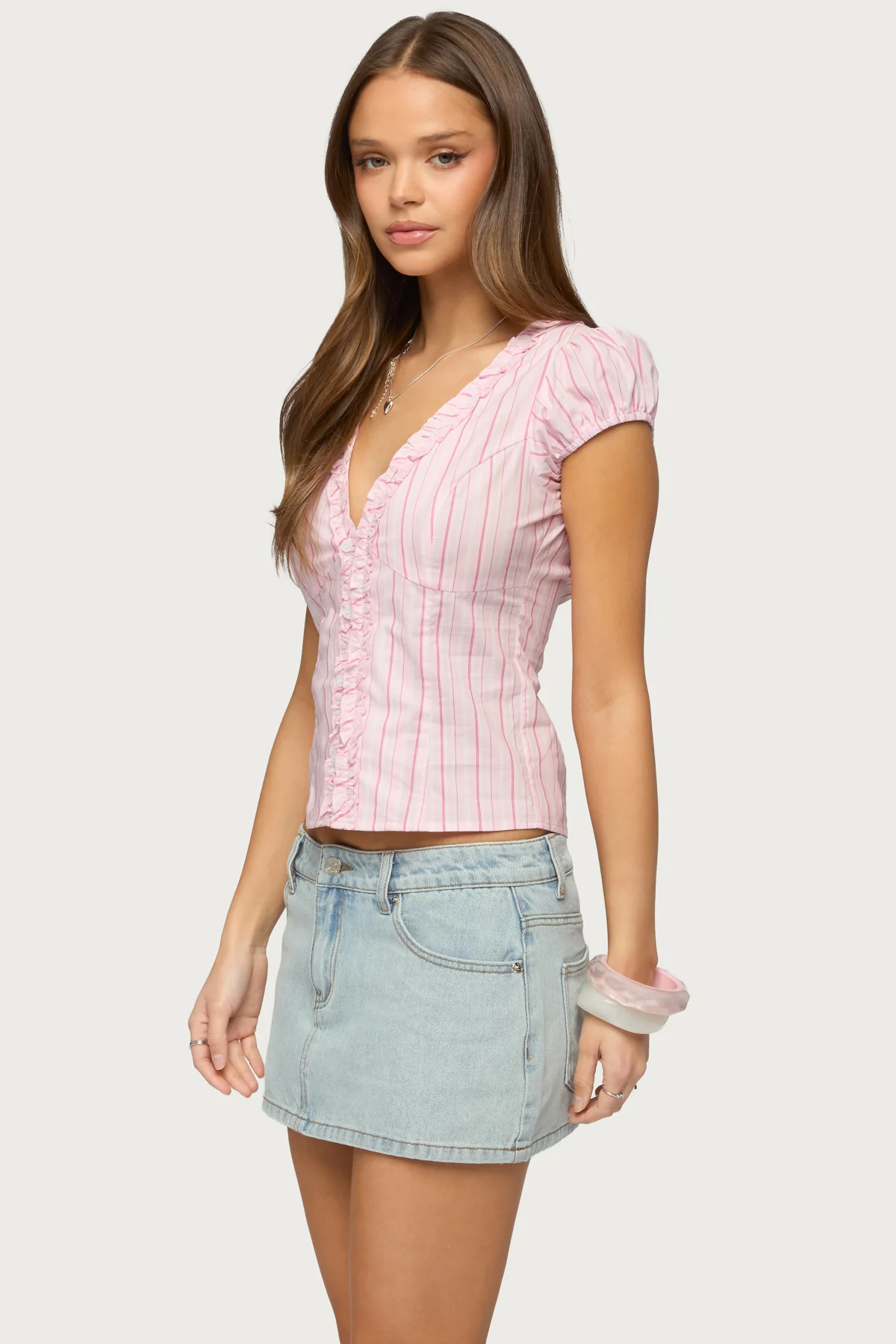 Georgia Ruffle Striped Button Up Top - Image 3