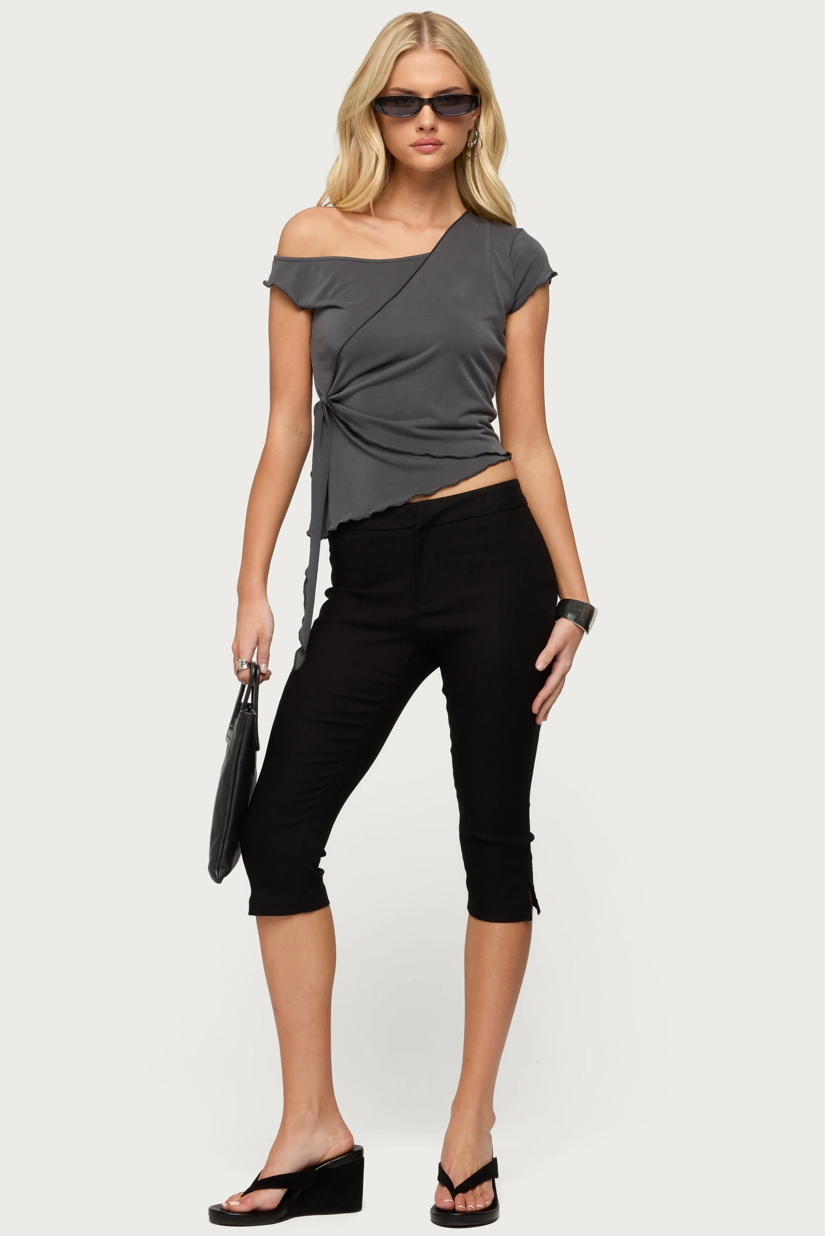 Asymmetric Off Shoulder Wrap Top - Image 2