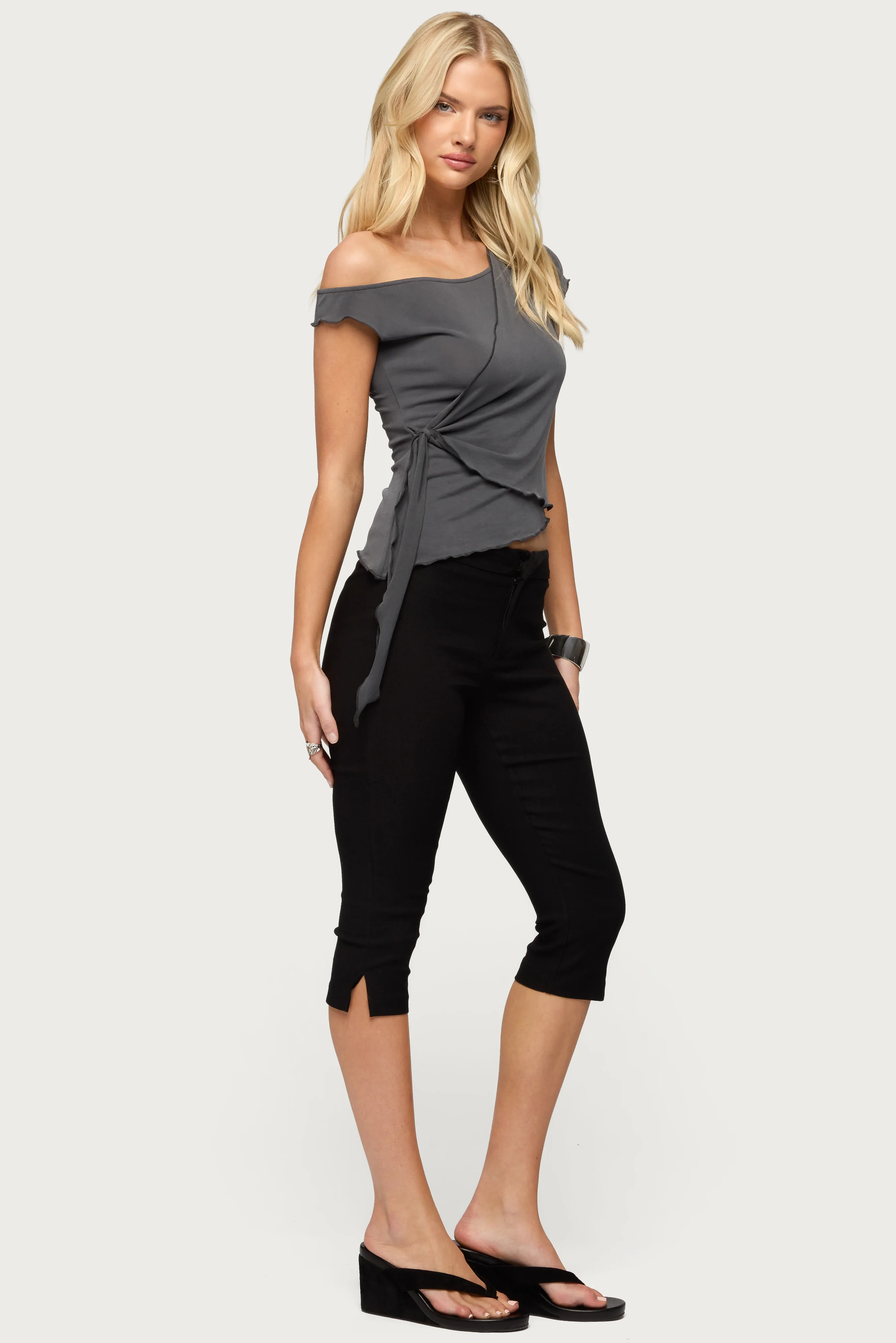 Asymmetric Off Shoulder Wrap Top - Image 4