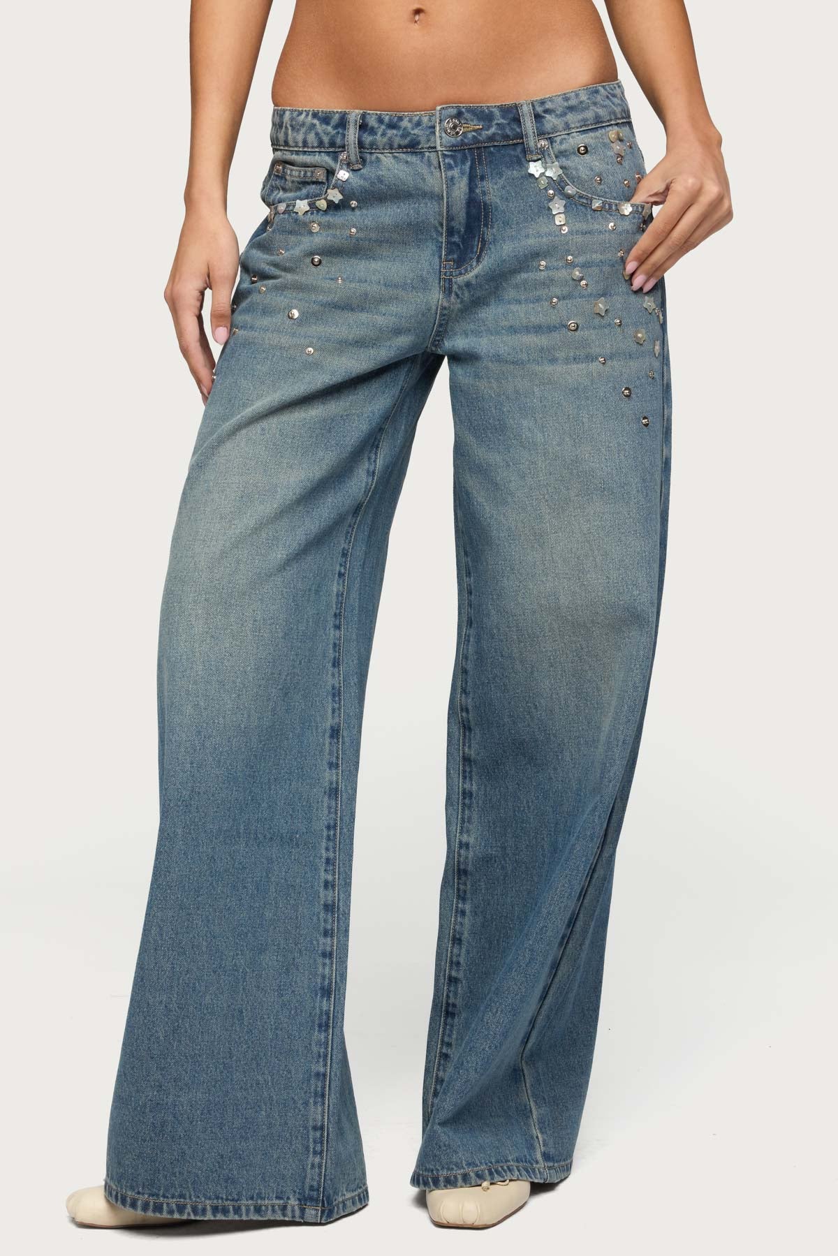 Mahlia Button Low Rise Baggy Jeans - Image 2