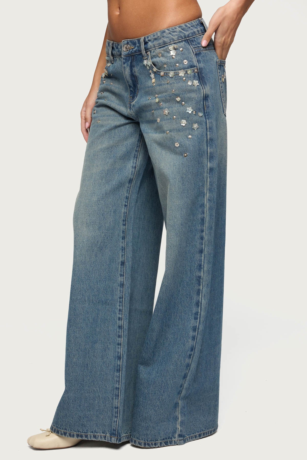 Mahlia Button Low Rise Baggy Jeans - Image 3