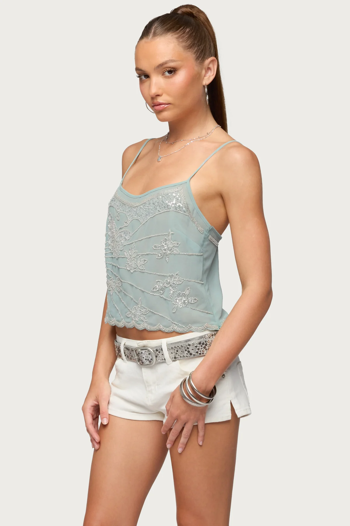 Bead & Sequin Chiffon Tank Top - Image 3