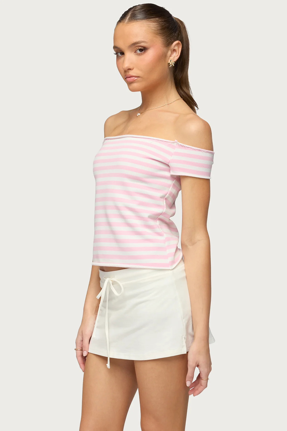 French Terry Striped Off Shoulder Top - Image 4