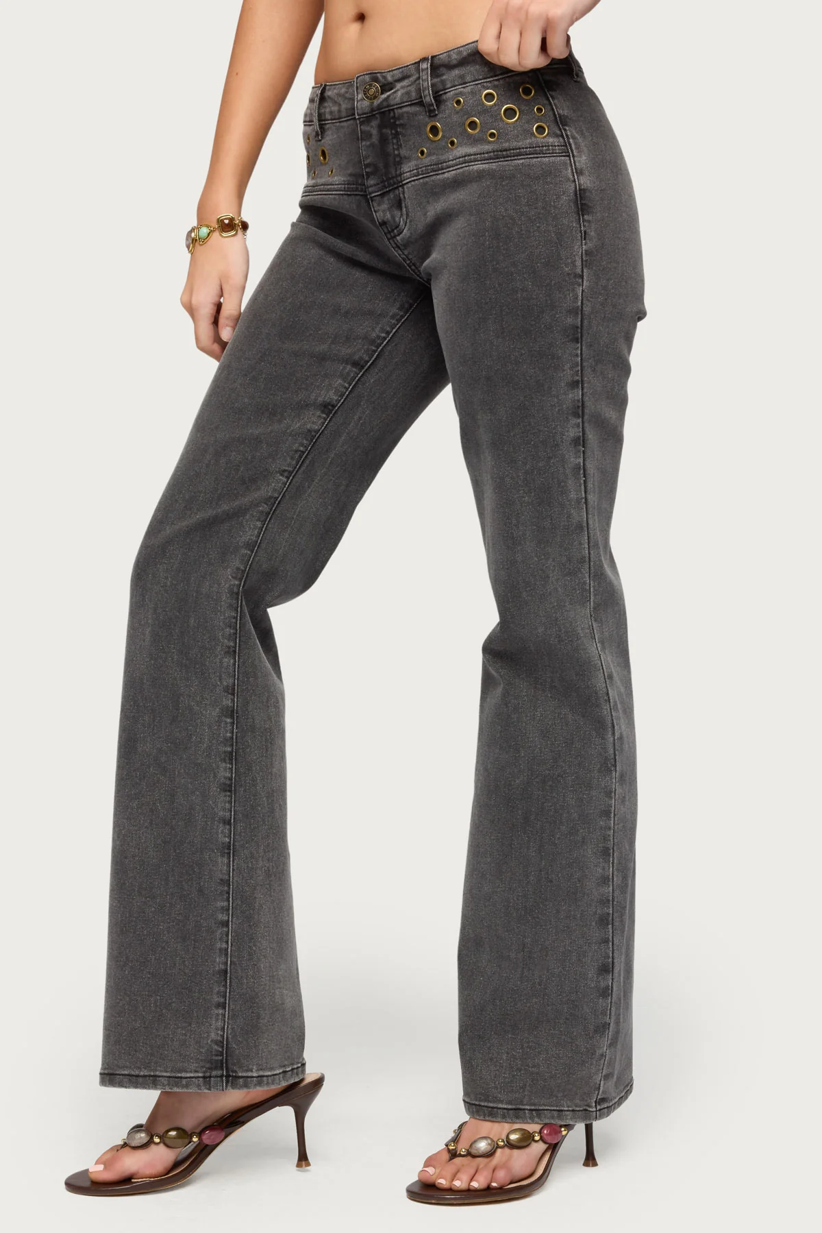 Grommet Mid Rise Straight Leg Jeans - Image 3