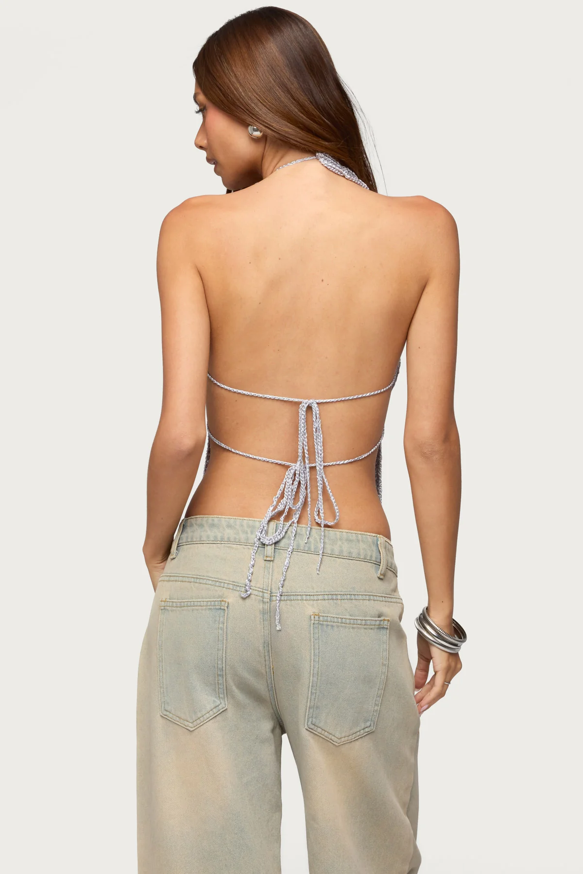 Thaly Backless Sequin Crochet Halter Top - Image 5