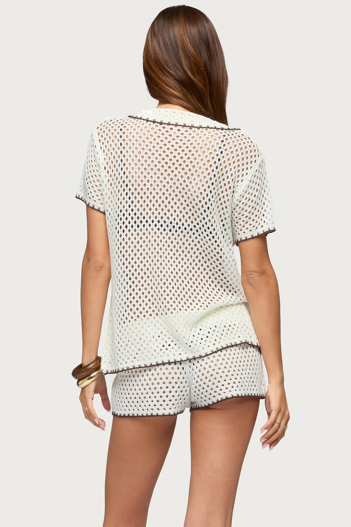 Rocca Contrast Button Up Crochet Top - Image 4