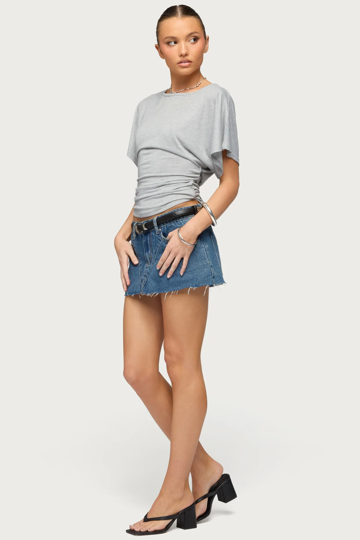 Get Stitched Denim Mini Skort - Image 4