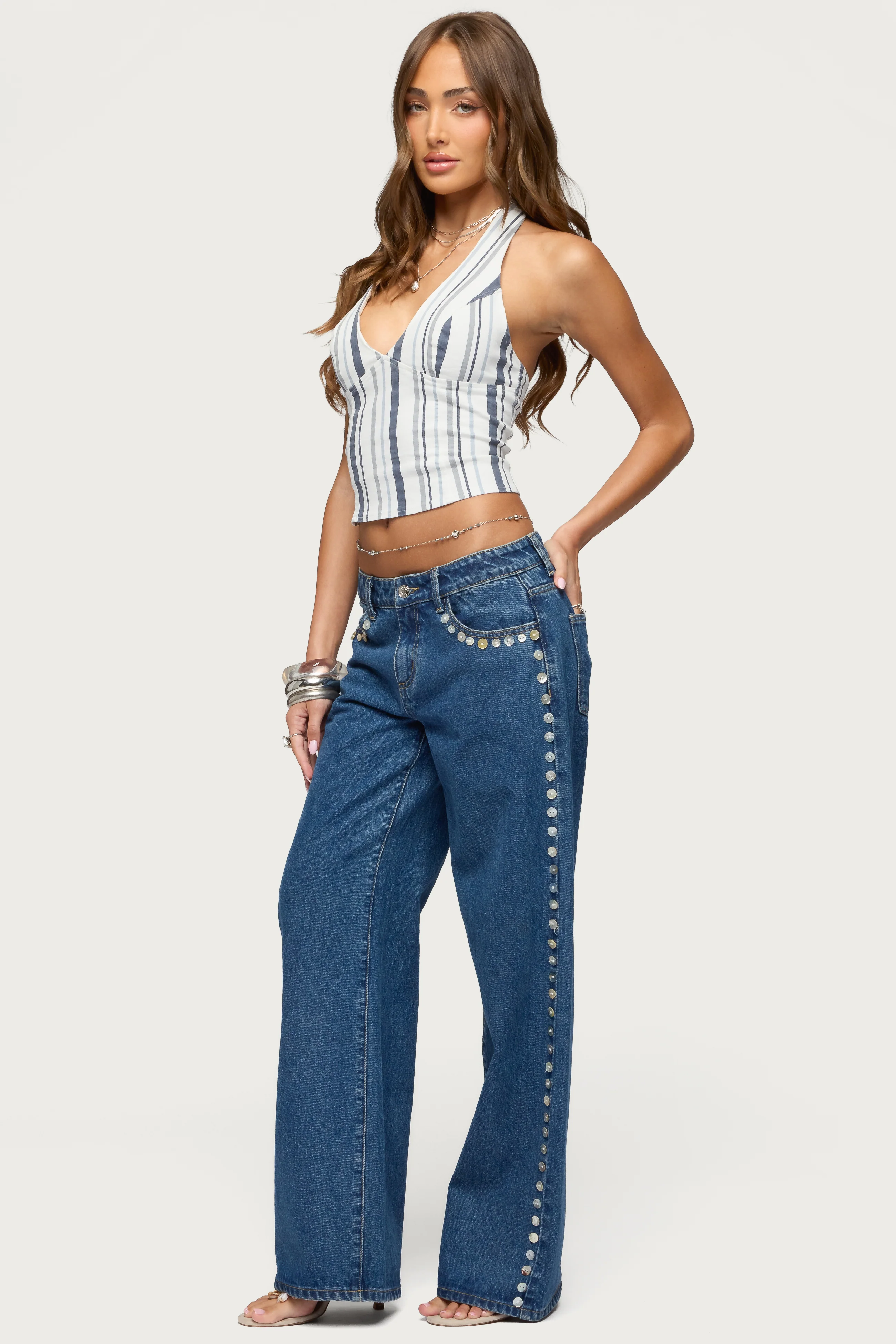 Sofey Striped Denim Halter Top - Image 4