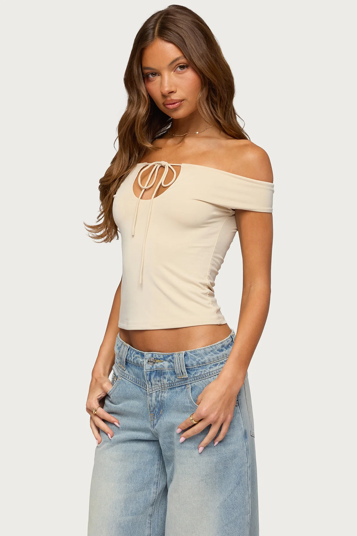 Kaite Off Shoulder Cutout Tie Top - Image 3