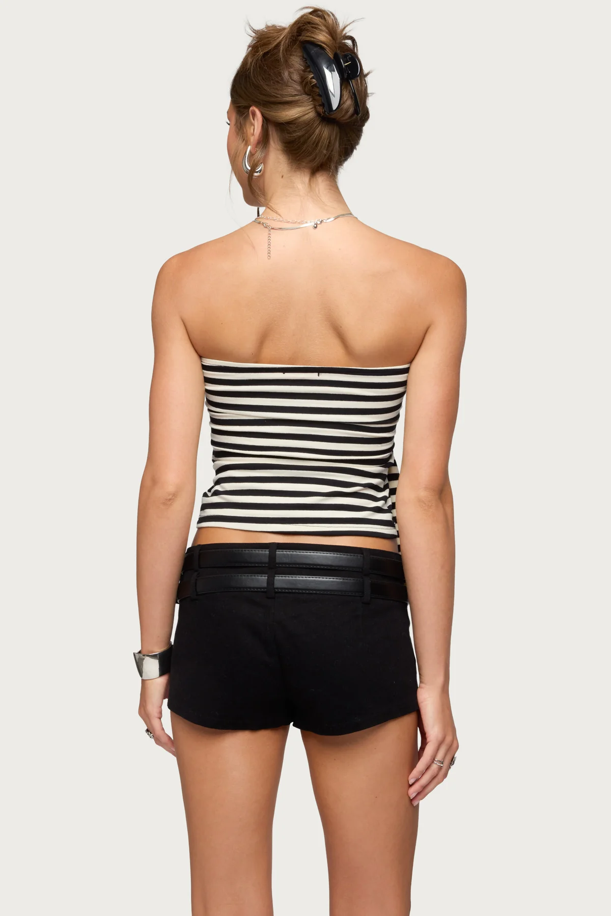 Finly Striped Tie Front Strapless Top - Image 5