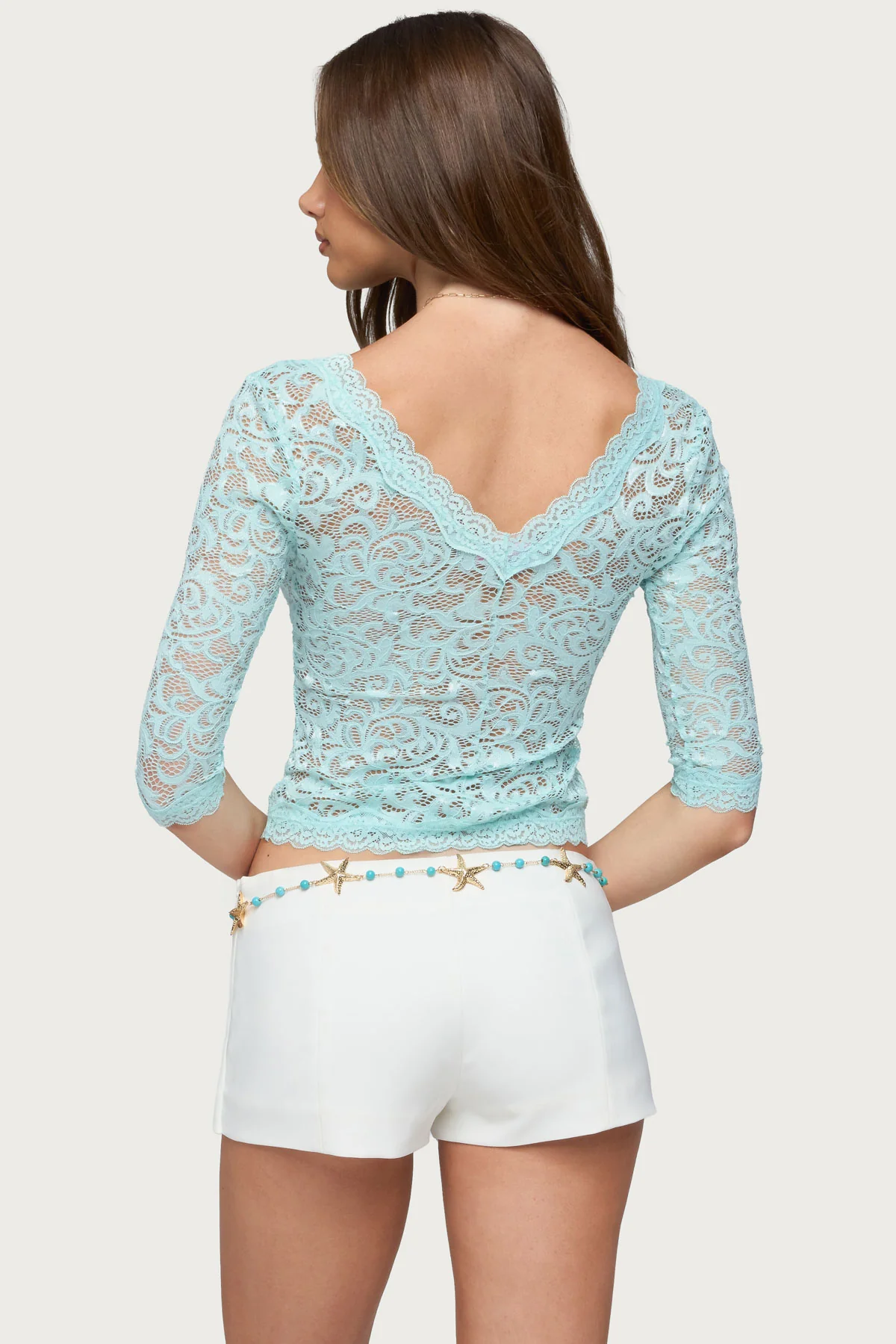 Elowen Sheer Lace V Neck Top - Image 4