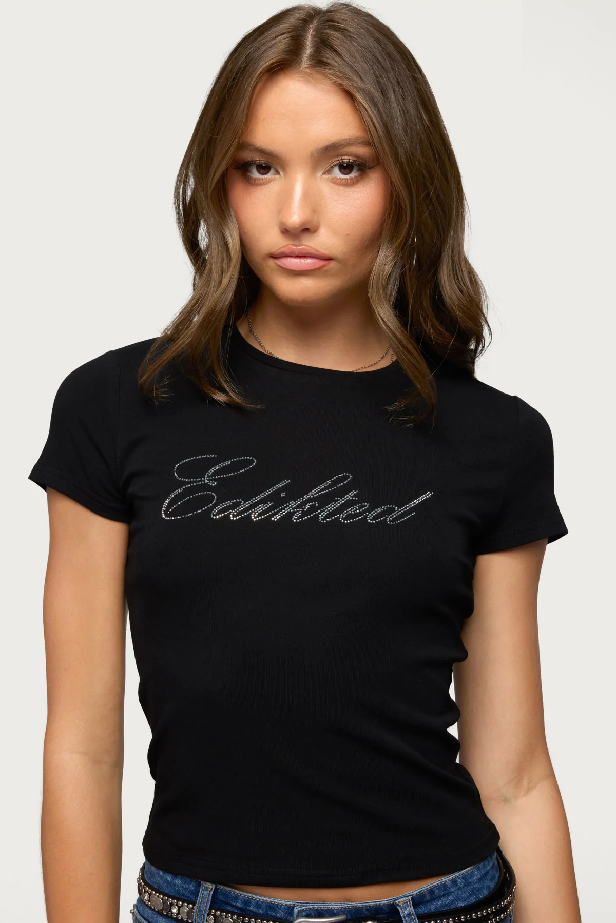 Edikted Icon Rhinestone T Shirt - Image 3