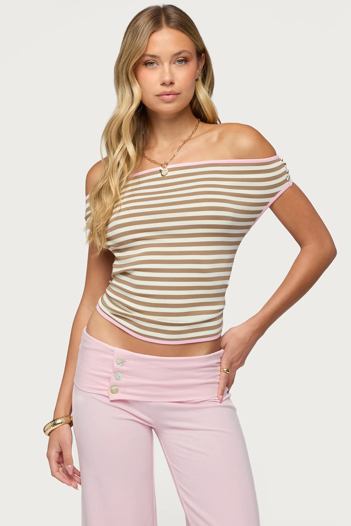 Zory Striped Backless Off Shoulder Top - Image 4